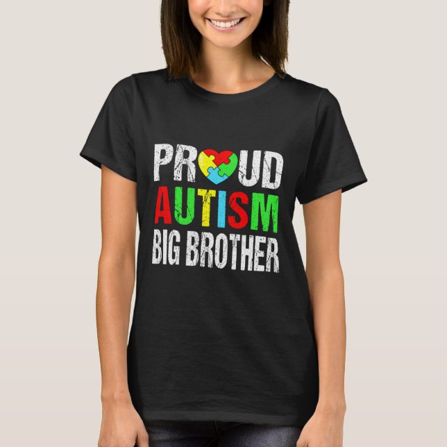 Distress Proud Autism Big Brother Heart Family M T Shirt (Framsida)
