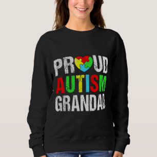 Distress Proud Autism Grandad Heart Family Match T Shirt
