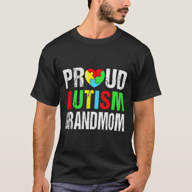 Distress Proud Autism Grandmamma Heart Family Matc T Shirt (Framsida)