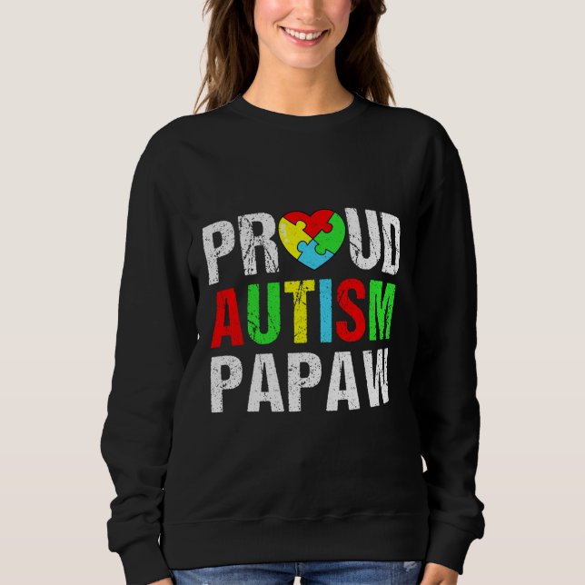 Distress Proud Autism Papaw Heart Family Matchin T Shirt (Framsida)