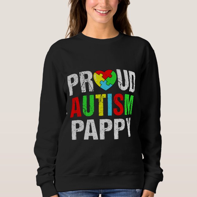 Distress Proud Autism Pappy Heart Family Matchin T Shirt (Framsida)