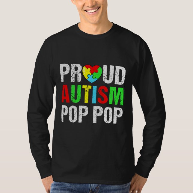 Distress Proud Autism Pop Pop Heart Family Match T Shirt (Framsida)