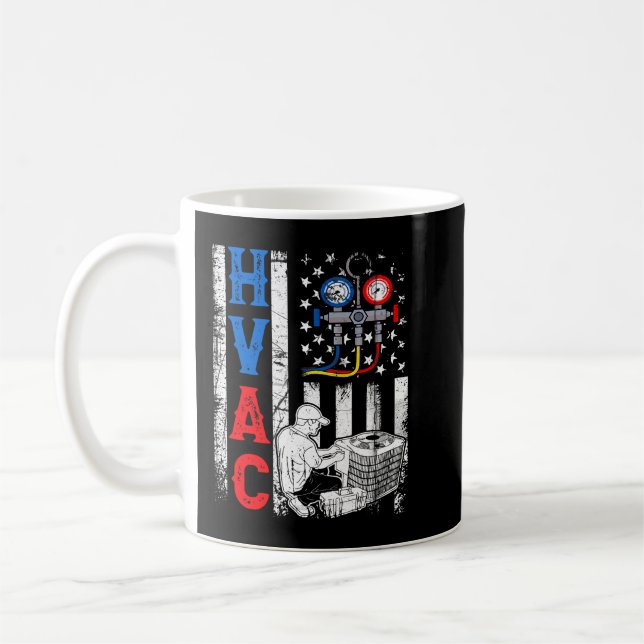 Distress Proud USA HVAC Tech American Flagga HVAC Kaffemugg (Vänster)