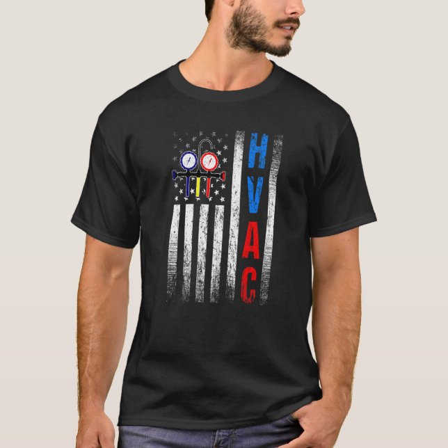 Distress Proud USA HVAC Tech American Flagga HVAC T Shirt (Framsida)