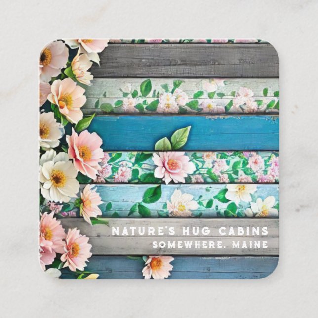 *~* Distress QR AP49 Flowers Pastel Wood Fyrkantigt Visitkort (Framsida)