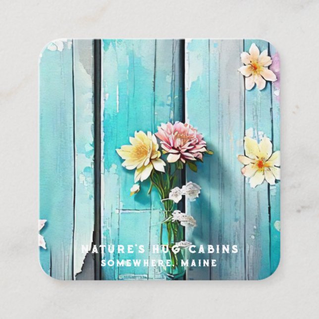 *~* Distress QR AP49 Flowers Pastel Wood Fyrkantigt Visitkort (Framsida)
