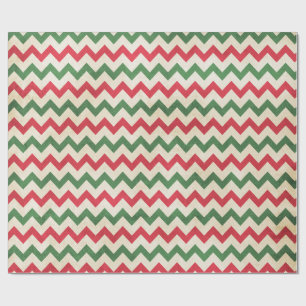 Distress Red Grönt Zig Zag Mönster Presentpapper