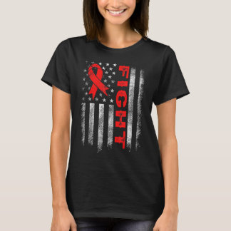 Distress Red Ribbon Us Flagga Fight Hiv Aids Medve T Shirt