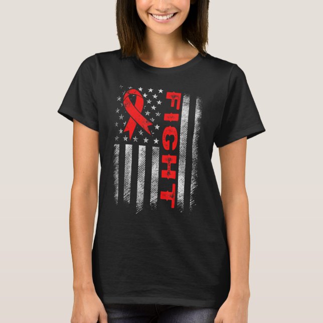 Distress Red Ribbon Us Flagga Fight Hiv Aids Medve T Shirt (Framsida)