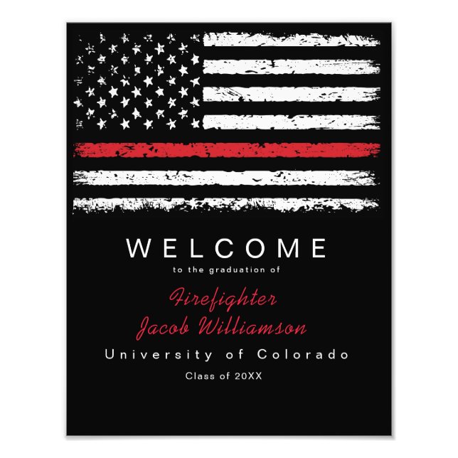 Distress Red Thin Line American Flagga Studenten Fototryck (Framsidan)