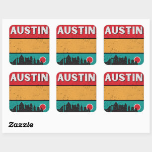 Distress Retro Austin Texas City State Skyline Fyrkantigt Klistermärke