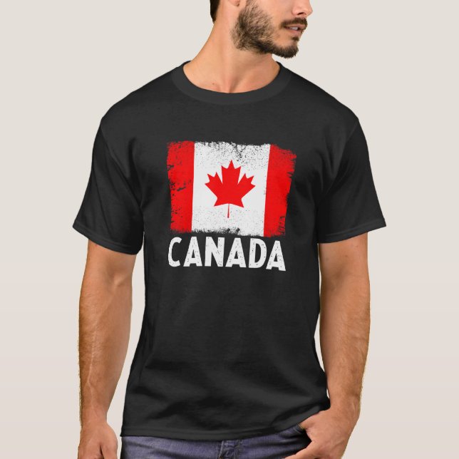 Distress Retro Canada Flagga Patriotic T Shirt (Framsida)