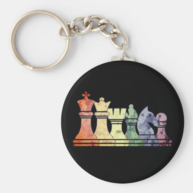 Distress Retro Chess Delarare i en regnbågsrad Nyckelring (Framsidan)