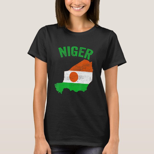 Distress Retro Niger Flagga Niger Karta Patriotic T Shirt (Framsida)