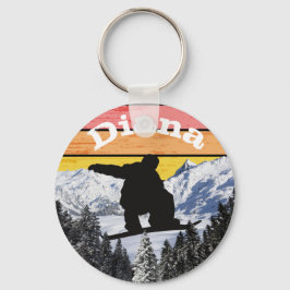 Distress Retro Snowboard Ski Slopes Namn Nyckelring