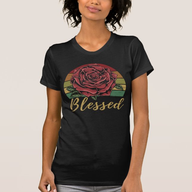 Distress Retro Sunset Röd ros Blzed T Shirt (Framsida)
