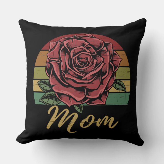 Distress Retro Sunset Röd ros Mamma Kudde (Framsida)