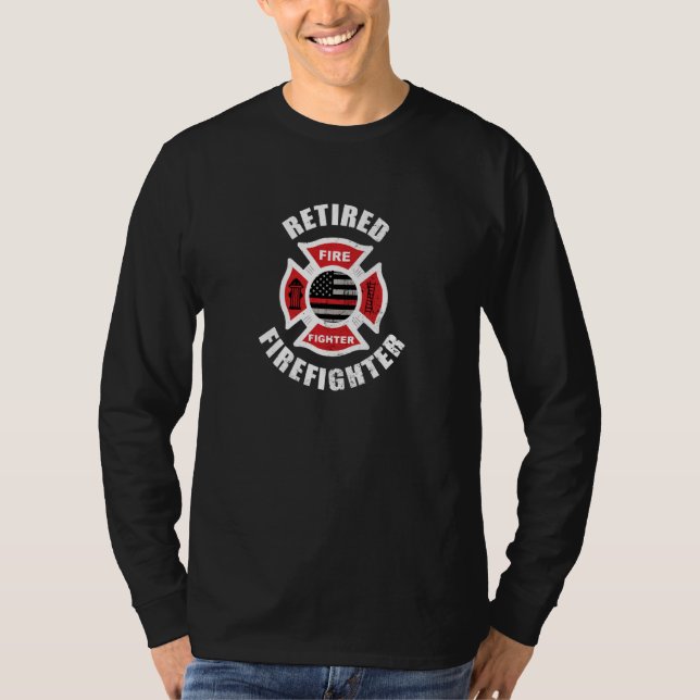 Distress Retrött Firefighter Thin Red Line Flagga T Shirt (Framsida)