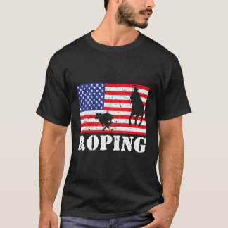 Distress Roping Usa American Flagga Vintage Rodeo T Shirt