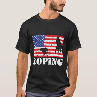 Distress Roping Usa American Flagga Vintage Rodeo T Shirt