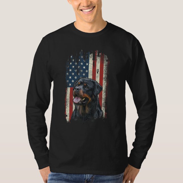 Distress Rottweiler American Flagga Patriotic Hund T Shirt (Framsida)