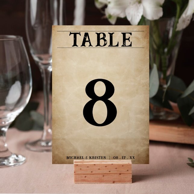 Distress Rustic Brown Bröllop Bordsnummer (Distressed Rustic Brown Wedding Table Number)
