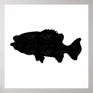 Distress Sea Bass Silhouette Poster