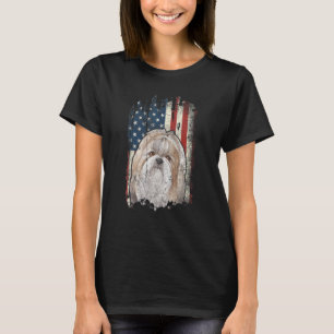 Distress Shih Tzu American Flagga Patriotic Hund T Shirt