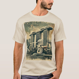 Distress Singapore Merlion Marina Bay Sands T Shirt