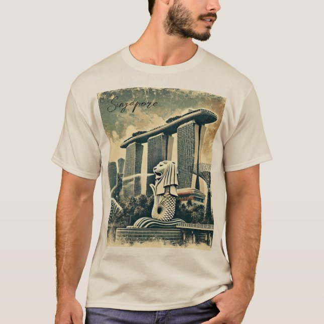Distress Singapore Merlion Marina Bay Sands T Shirt (Framsida)
