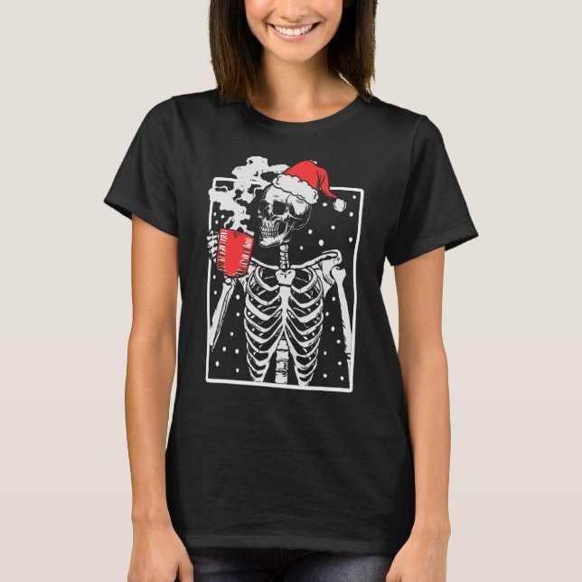 Distress Skeleton Smiling Skull Drinkkaffe T Shirt (Framsida)