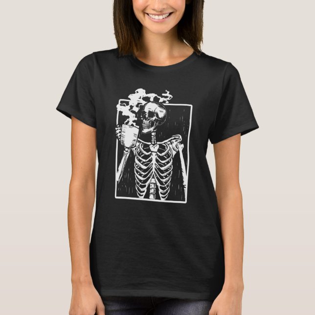 Distress Skeleton Vintage ler ler Skulldryck T Shirt (Framsida)