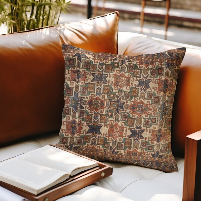 Distress Star Kazak Orange Blue Kudde (Skapare uppladdad)