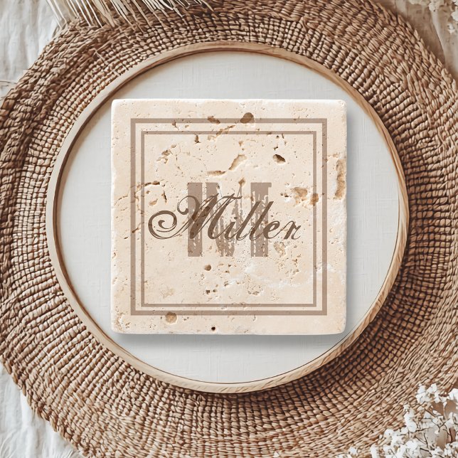 Distress Stone Rustic Åldras Monogram Stenunderlägg (Skapare uppladdad)