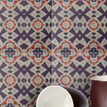 Distress Stone Struktur Ethnic Mosaic Geometric Kakelplatta<br><div class="desc">Den keramiska plattan är försedd med ett meriserande geometriskt mönster som framhäver en känsla av kulturell rikedom och konstnärligt sinne. Utformningen har en symmetrisk uppsättning former som inspireras av stammotiv eller etniska motiv och skapar en teori av visuellt intriger. Paletten i färg är en sofistikerad blandning av lila, teal, orange...</div>