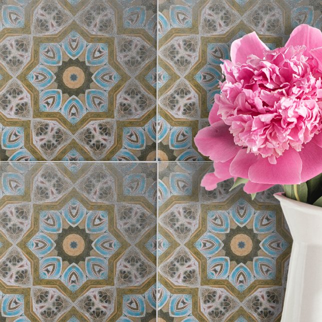 Distress Teal White Guld Geometric Mönster Kakelplatta (Skapare uppladdad)