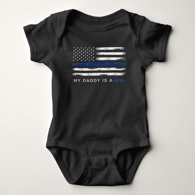 Distress Thin Blue Line Police Hero Baby T Shirt (Framsida)