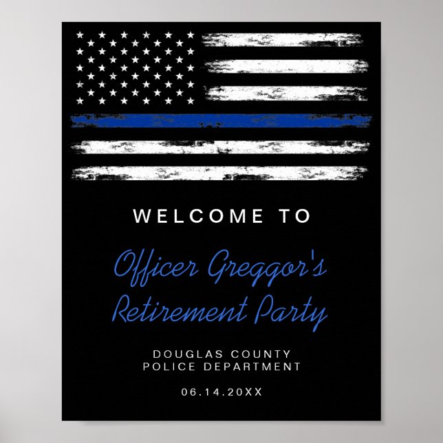 Distress Thin Blue Line Police Pension Party Poster (Framsidan)