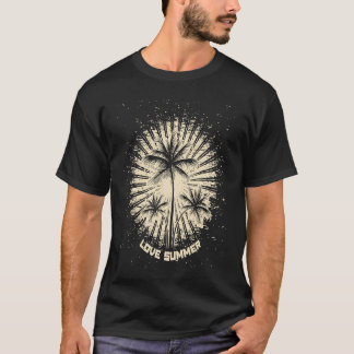 Distress Tropical Vintage Retro Sunset med Handfla T Shirt