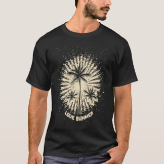 Distress Tropical Vintage Retro Sunset med Handfla T Shirt