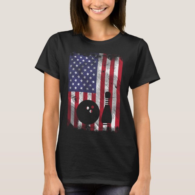Distress Us Flagga Bowling Patriotic Bowlareare Ma T Shirt (Framsida)