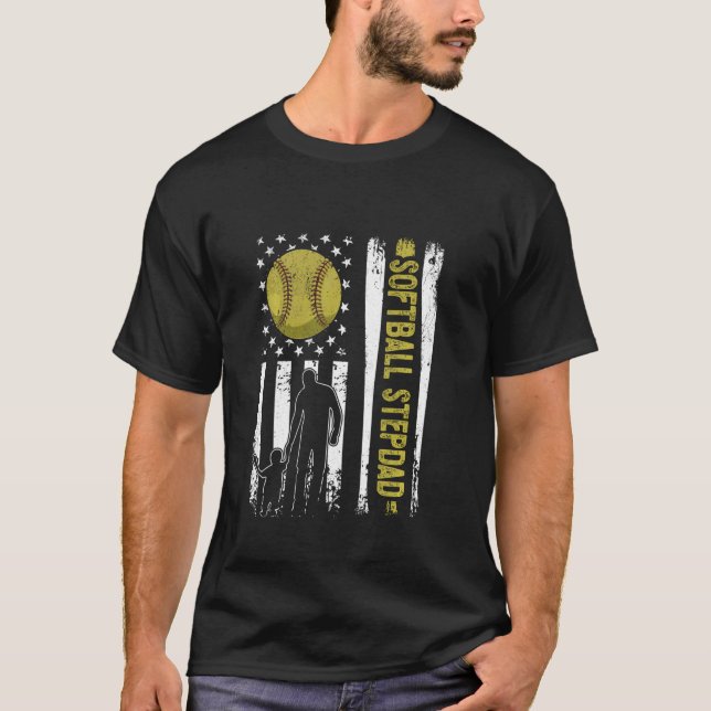Distress USA American Flagga Softball Stepdad Fath T Shirt (Framsida)