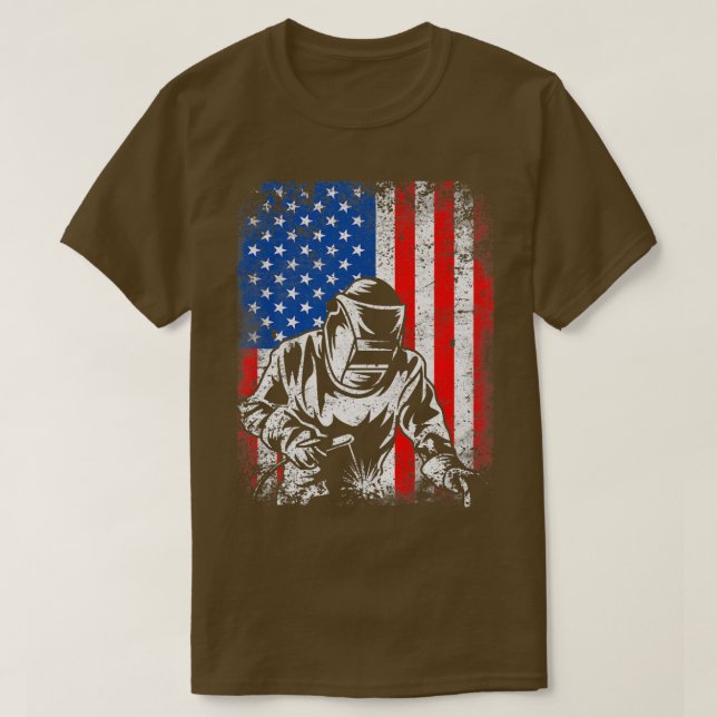 Distress USA American Flagga Welder Welder Welding T Shirt (Design framsida)