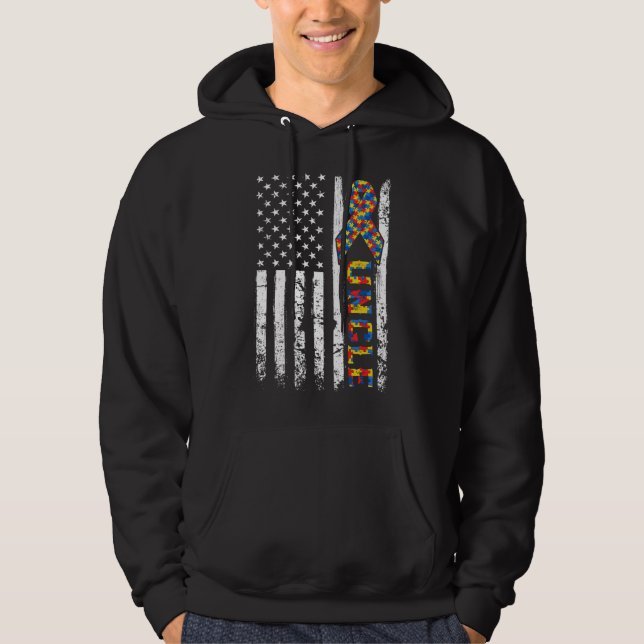 Distress USA flagga Autism farbror Awareness Autis Hoodie (Framsida)
