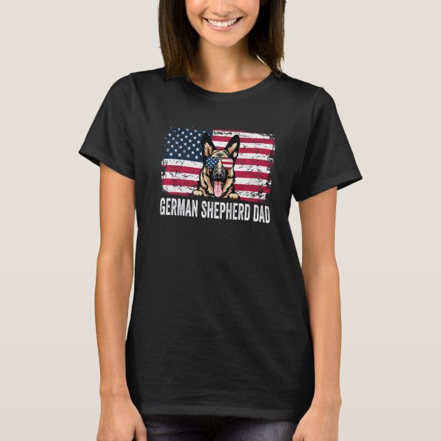 Distress USA flagga German Shepherd Pappa Far Da T Shirt (Framsida)