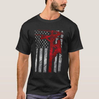 Distress Usa Patriotic Thin Red Line Lineman Ame T Shirt