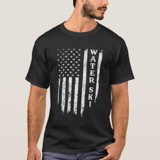 Distress Vatten Ski - Amerikanska Flagga Skiing Pa T Shirt