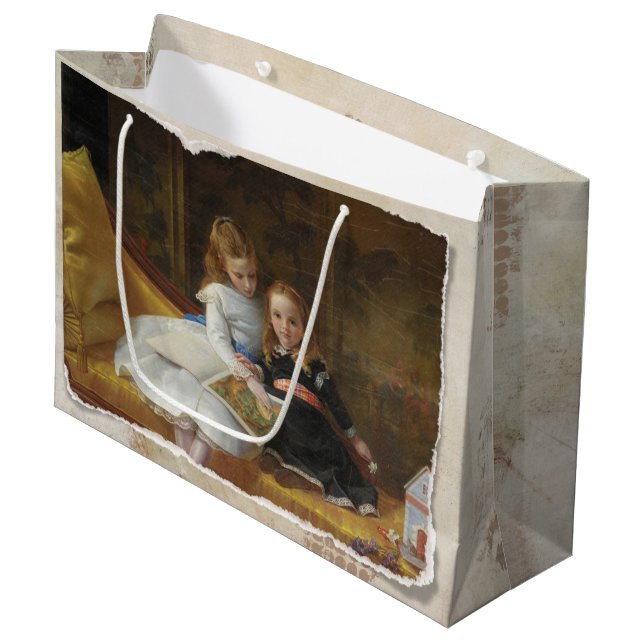Distress Victorian Two Young Girls Gift Bag (Framsidan Vinklad)