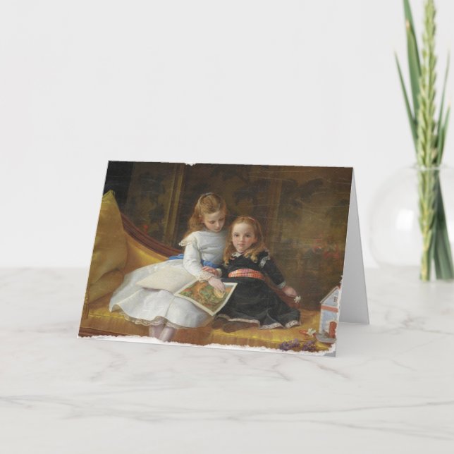 Distress Victorian Two Young Girls Greeting Card Kort (Framsida)
