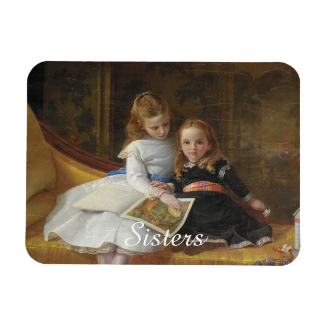 Distress Victorian Two Young Girls Photo Magnet (Horisontell)